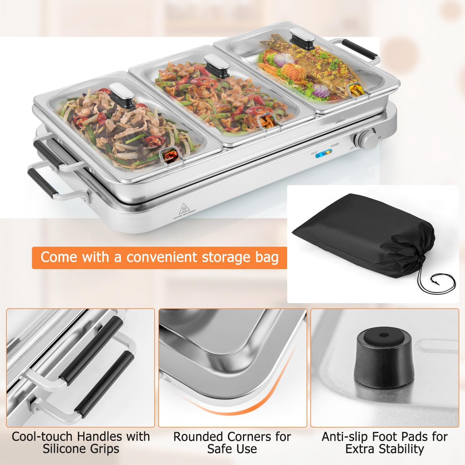 Giantex Buffet Server & Electric Food Warmer, 2-in-1 Food Warming Tray, Adjustable Temperature