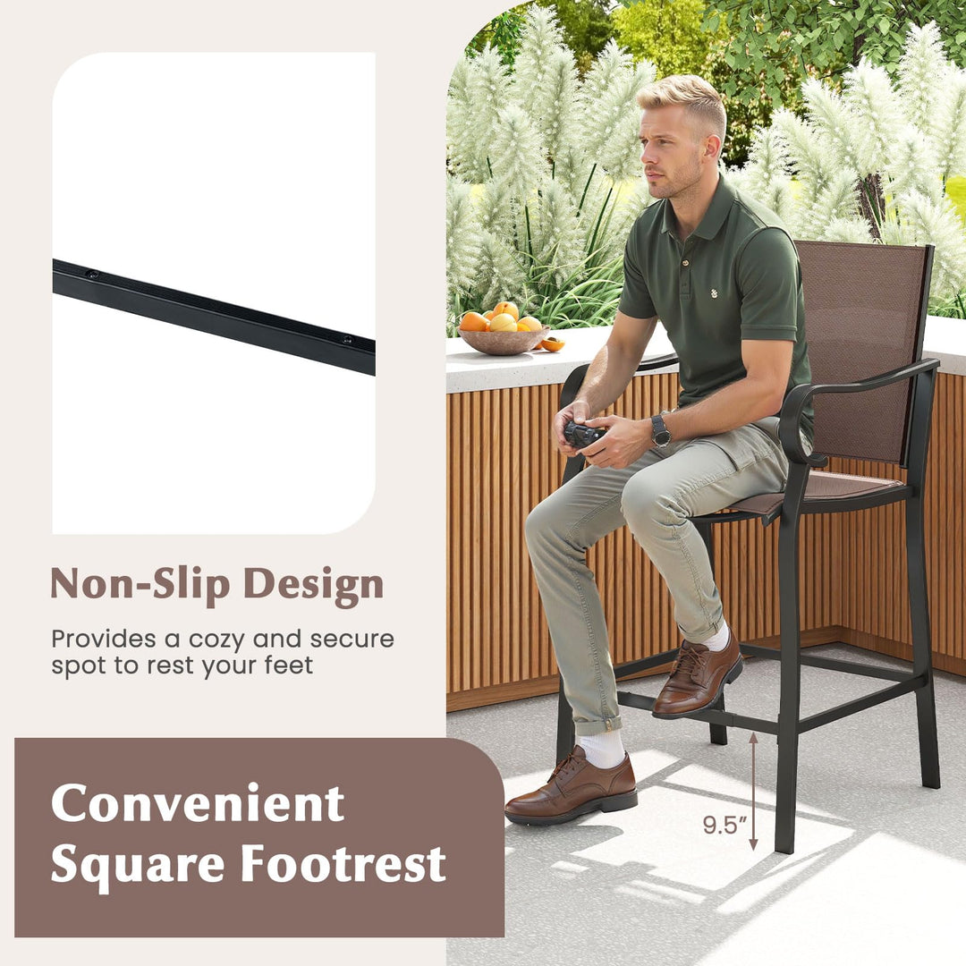 Giantex Counter Height Tall Patio Chairs with Breathable Mesh Fabric & Metal Frame