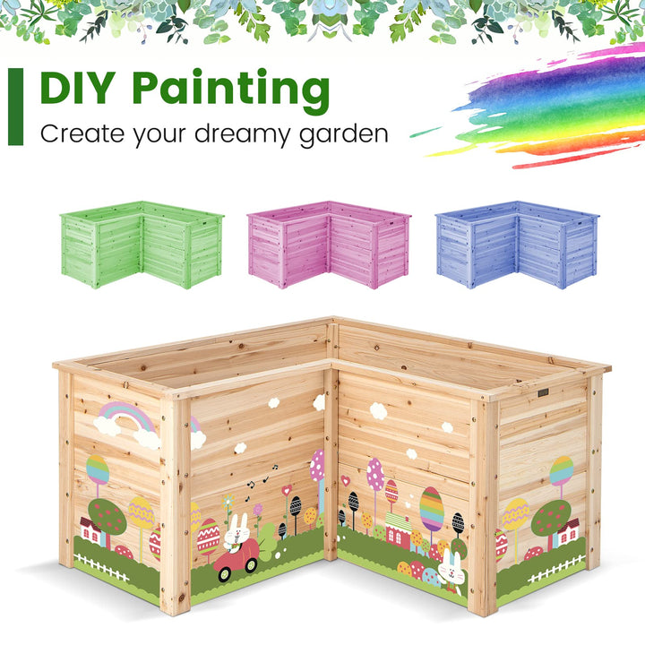 Giantex Raised Garden Bed, 47.5" x 47.5" x 24.5" Wooden Planter Box, Outdoor L-Shaped Deep Garden Bed for Sapling Flower Herb Vegetable Fruit