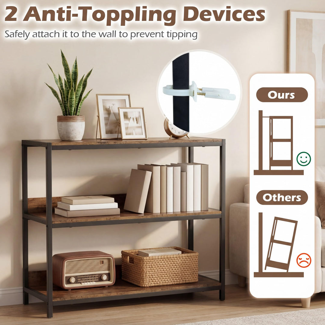 Giantex Industrial 3-Tier Small Bookshelf with Wooden Shelves and Metal Frame