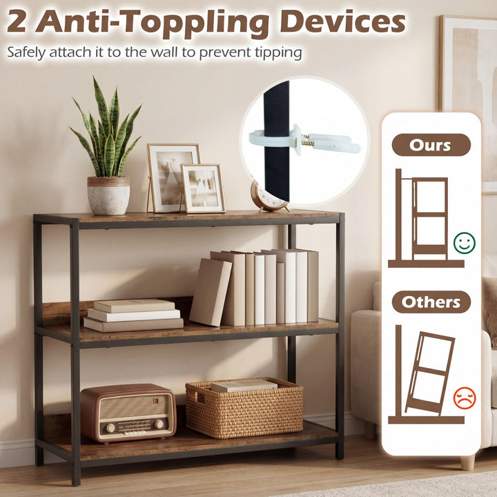 Giantex Industrial 3-Tier Small Bookshelf with Wooden Shelves and Metal Frame
