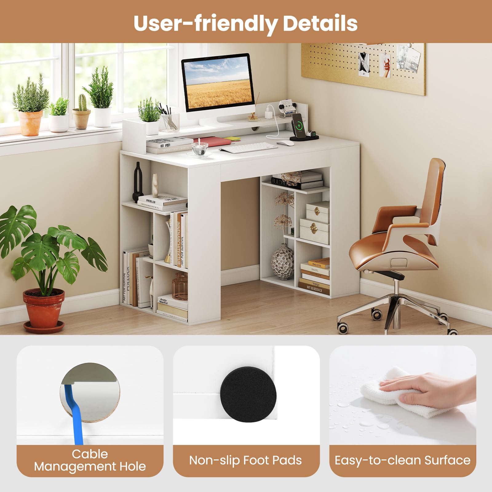 Giantex White Desk with Storage Shelves
