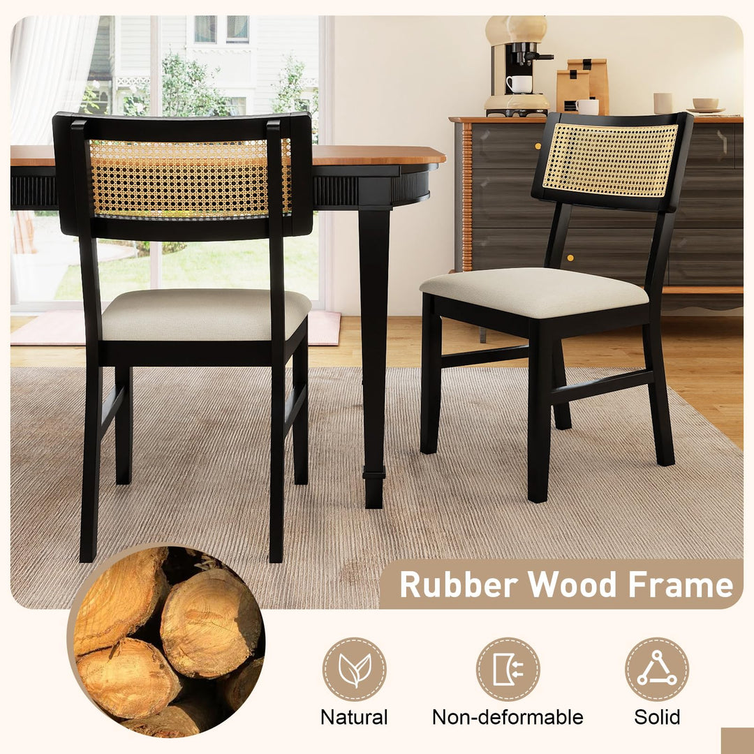Giantex Fabric Upholstered Dining Room Chairs w/Padded Seat Rubber Wood Legs & Curved Backrest