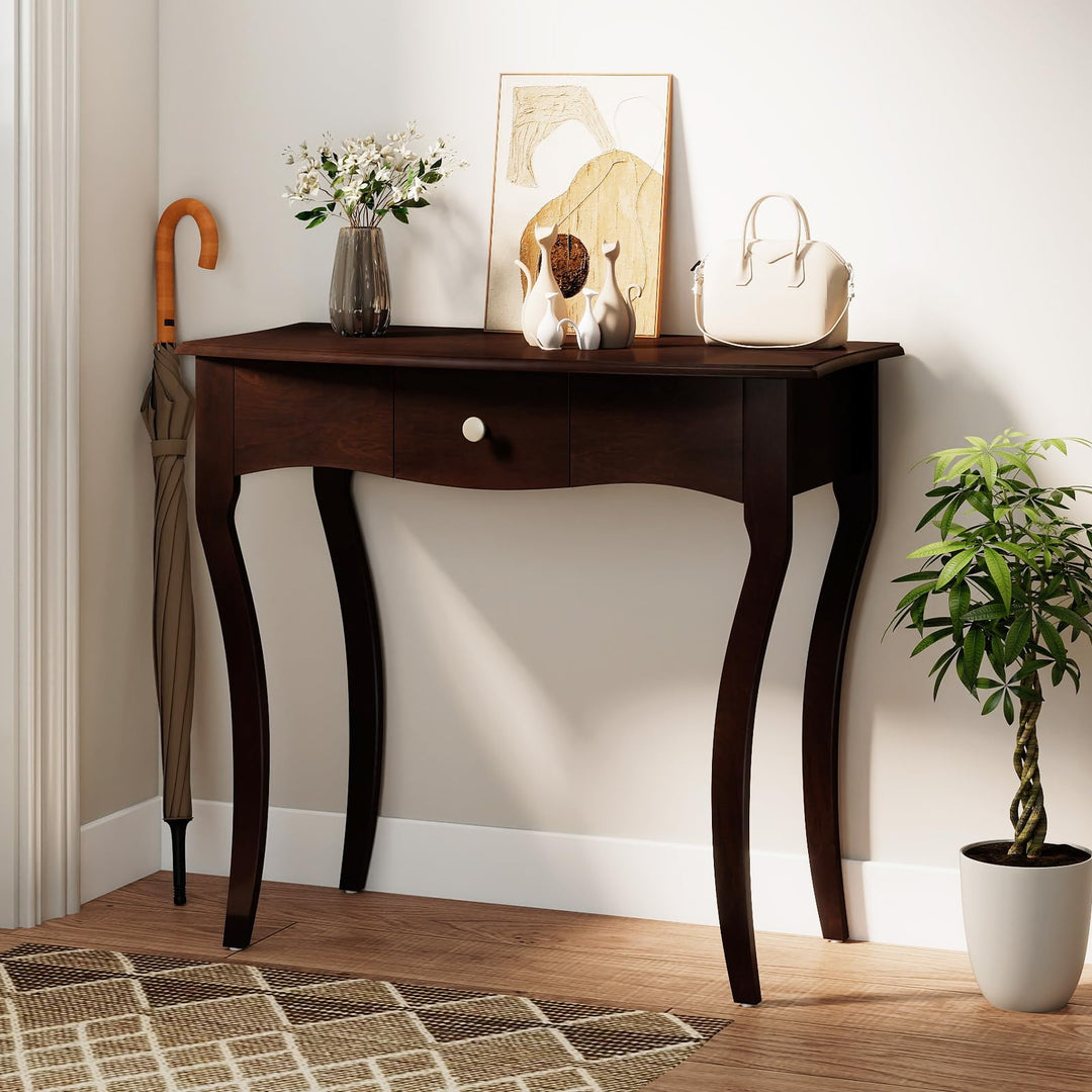 Giantex Console Table with Drawer and Solid Wood Frame