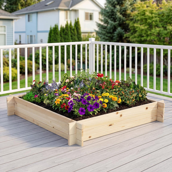 Giantex 40" x 40" Square Fir Wood Planter Box with Open-Ended Base for Vegetables Flowers Herbs