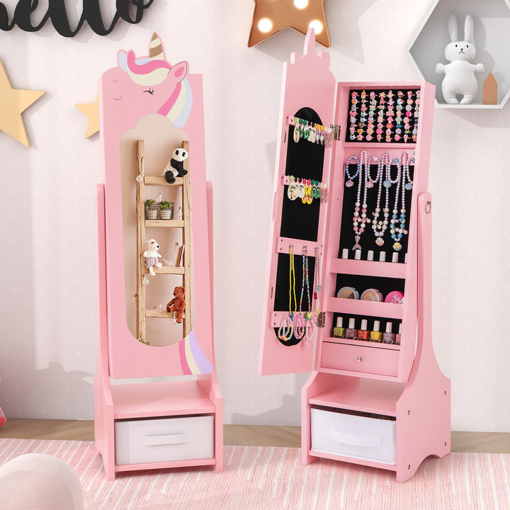 CHARMAID Kids Mirror Jewelry Cabinet - 45.5'' Full Length Mirror with Jewelry Storage