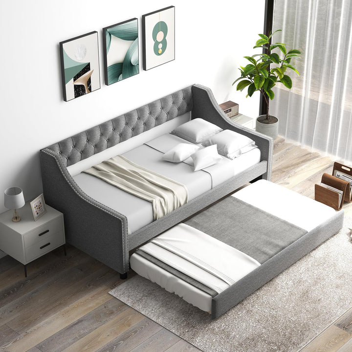 Giantex Upholstered Twin Daybed with Trundle