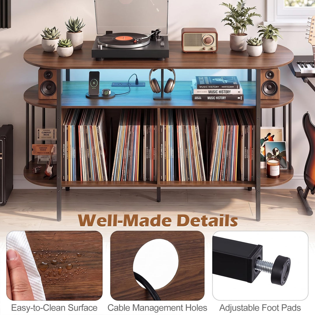 GIANTEX 3-Tier 55" Record Player Stand with LED Lights &amp; Power Outlets