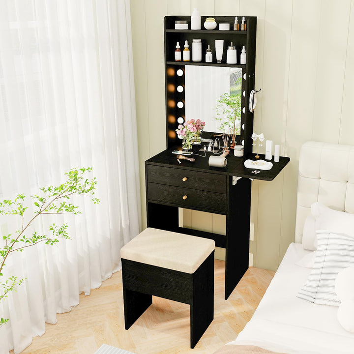 CHARMAID Compact Girls Vanity Desk 20-Inch Narrow Tall Makeup Table(With Stool)