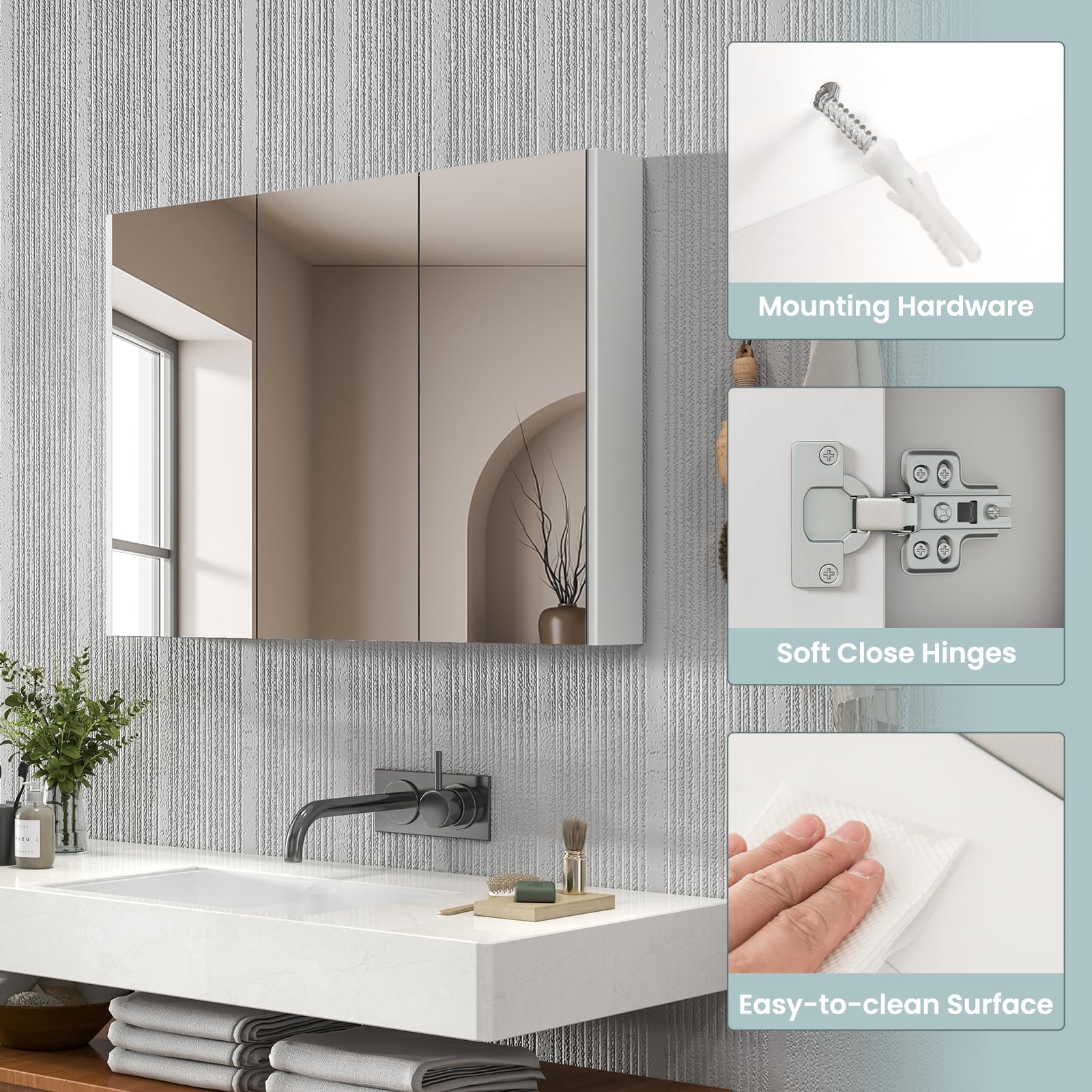 Giantex Bathroom Medicine Cabinet with Mirror - Extra Large Wall Mounted Cabinet with 3 Frameless Mirrored Doors