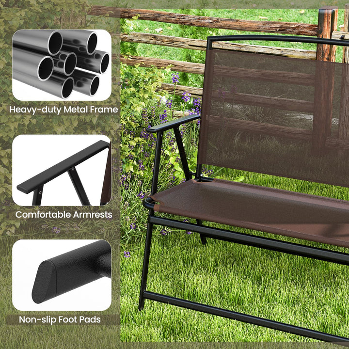 Giantex Outdoor Bench, Folding Garden Bench for 2 Persons, Patio Loveseat with Metal Armrests