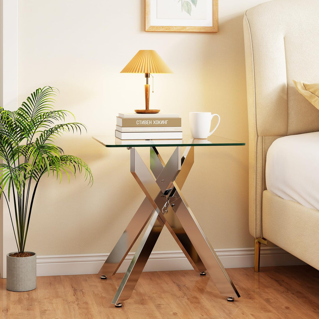 Giantex Glass Side Table Square Sofa Couch End Table