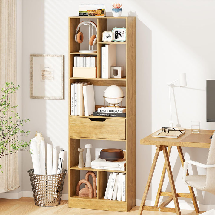 Giantex Bookcase with Drawer 61” Tall Freestanding Storage Organizer(7-Tier)