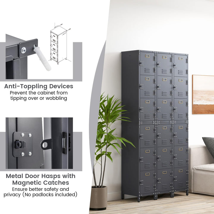 Giantex Metal Locker Cabinet, 40” Stackable Storage Cabinet w/Lockable Doors, Adjustable Feet, Anti-Toppling Device