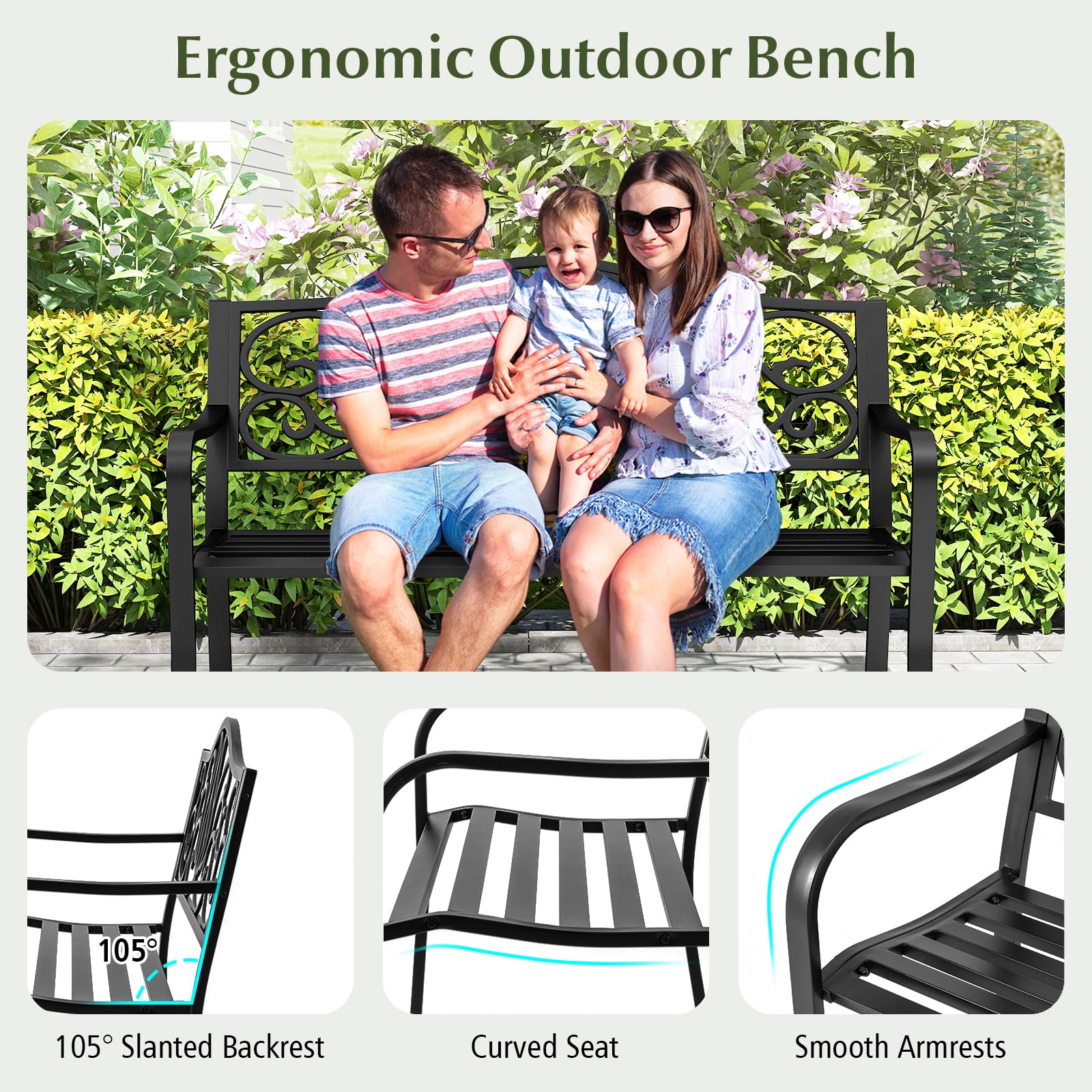 Giantex 50 Inches Outdoor Bench with Floral Pattern