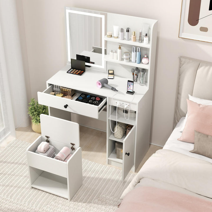 Vanity Desk with Mirror and Lights for Bedroom