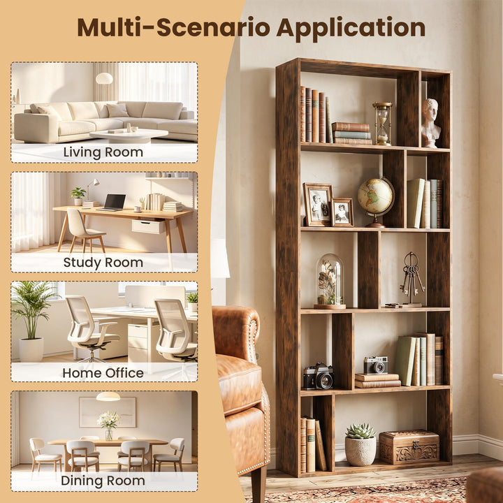 Giantex 6-Tier Bookshelf | 10-Cube Industrial Bookcase w/Open Back (1/2)