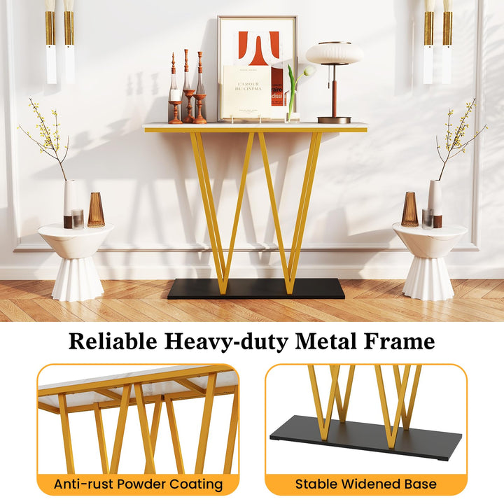 Giantex Gold Entryway Table 40 Inch Modern Console Table with Faux Marble Table and Metal Frame