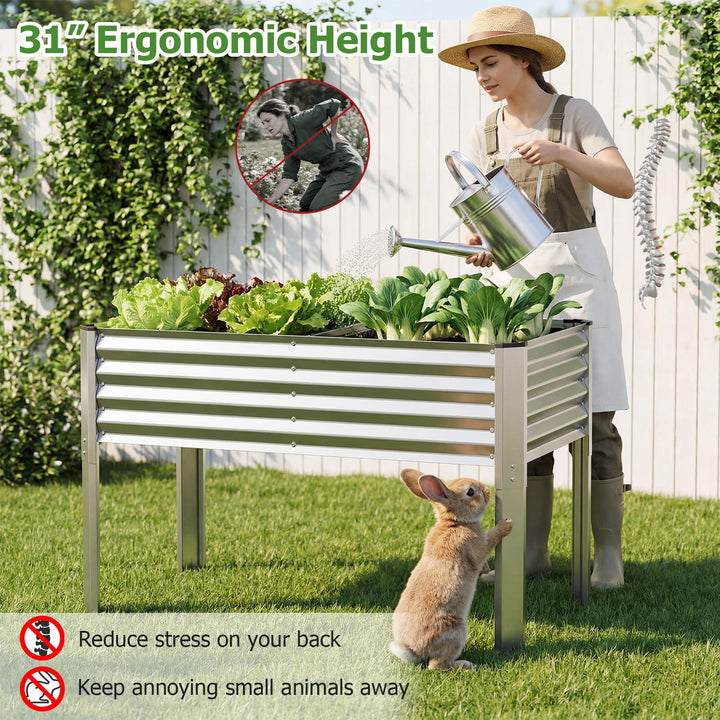 Giantex Galvanized Raised Garden Bed with Legs Set 1/2 46"x24"x31" Metal Elevated Planter Box