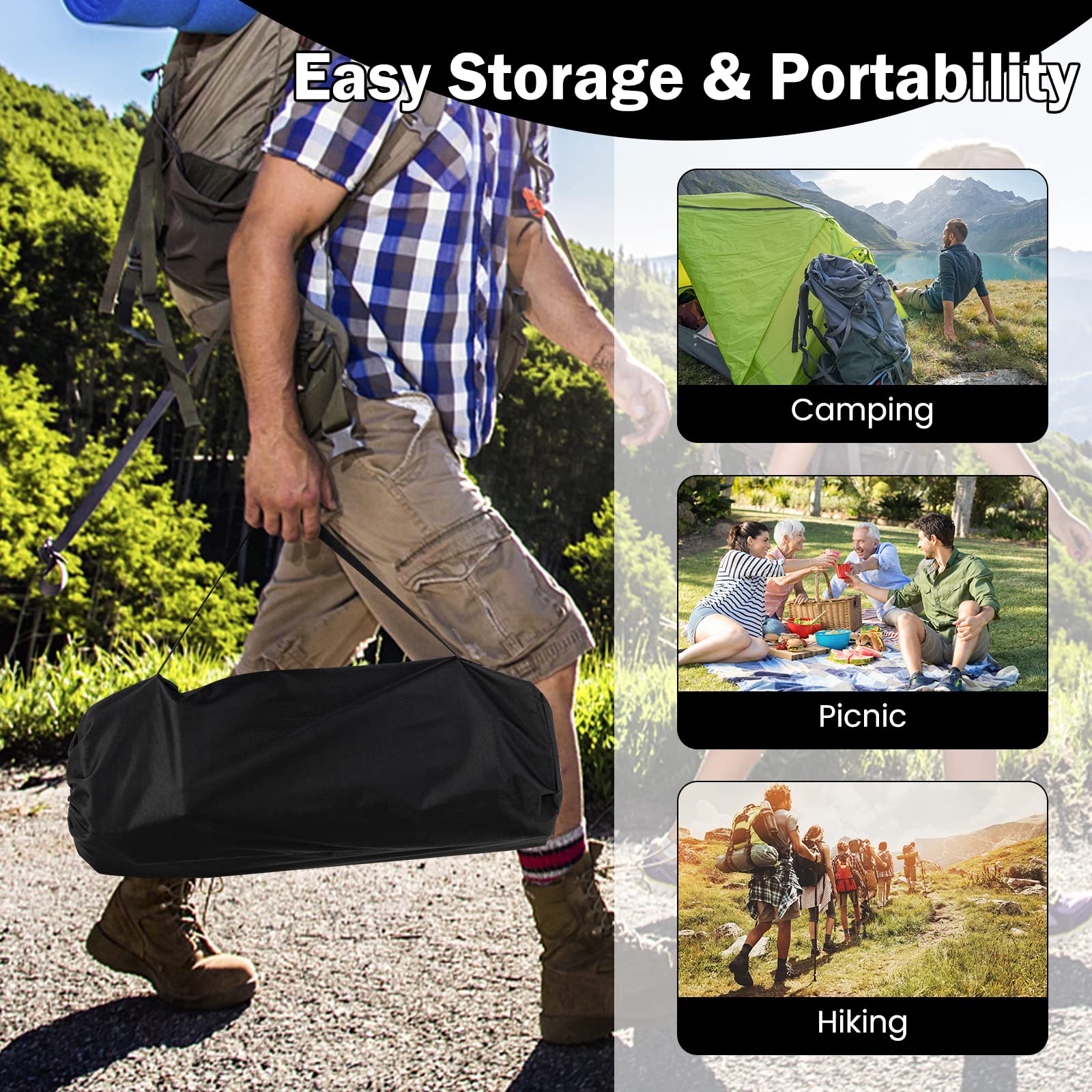Giantex Folding Camping Table for 4-6 People, Roll-Up Lightweight Picnic Table with Large Aluminum Tabletop & Carrying Bag (Black)