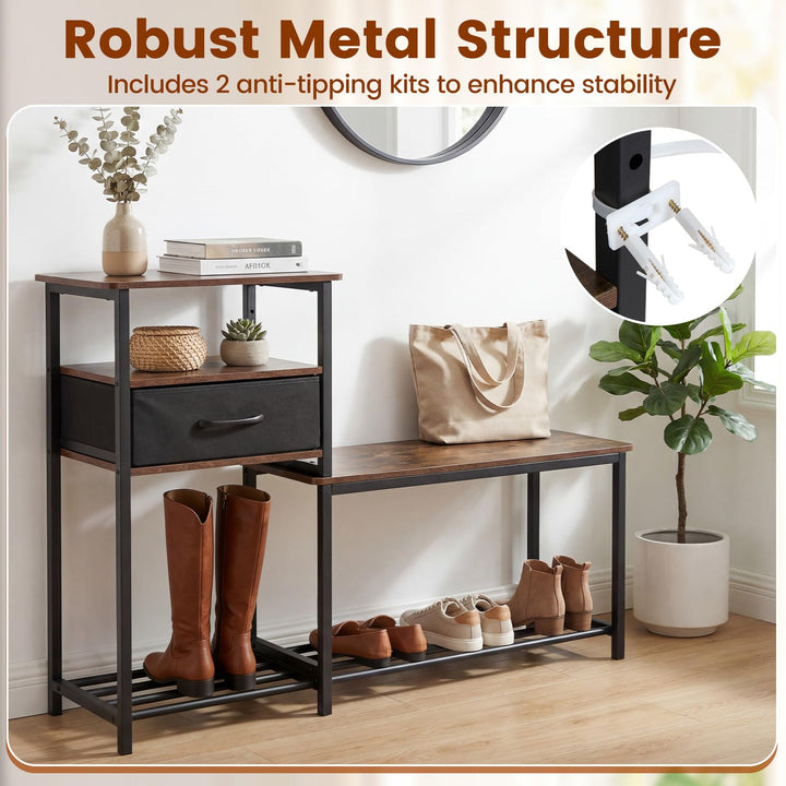 Giantex 3-Tier Industrial Shoe Storage Bench with Drawer &amp; Metal Frame