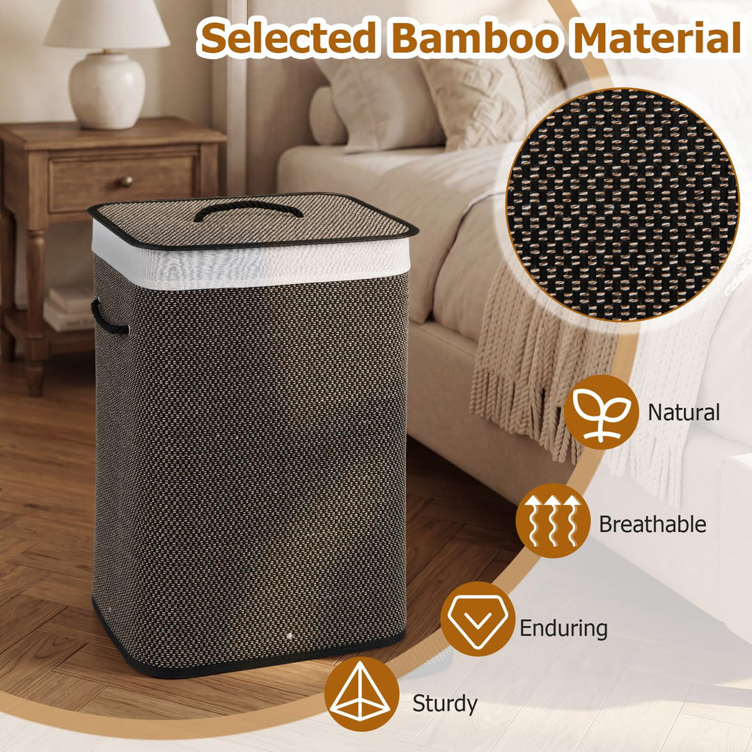 Giantex 19 Gal Rectangular Bamboo Laundry Hamper with Lid