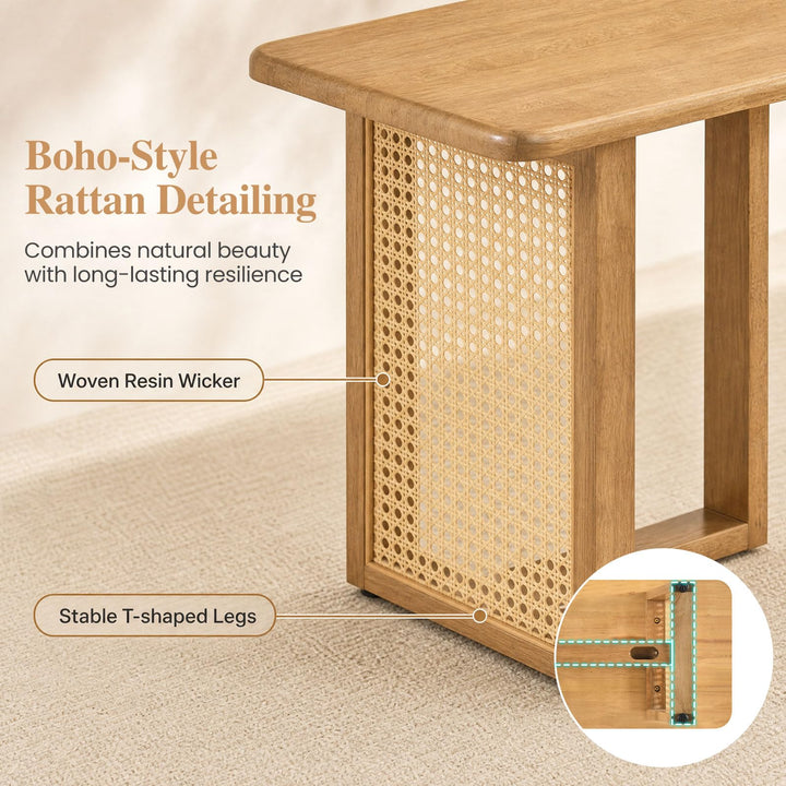 GIANTEX 55" Rattan Dining Bench with Rubber Wood Frame (1/2)