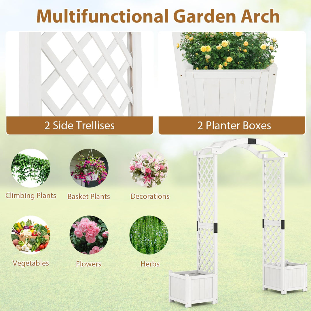 Giantex Garden Arbor with Planter, Wooden Planter Arch with Trellis, Outdoor Arch for Climbing Plants