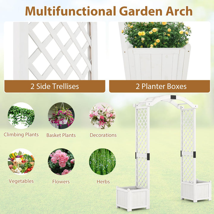 Giantex Garden Arbor with Planter, Wooden Planter Arch with Trellis, Outdoor Arch for Climbing Plants