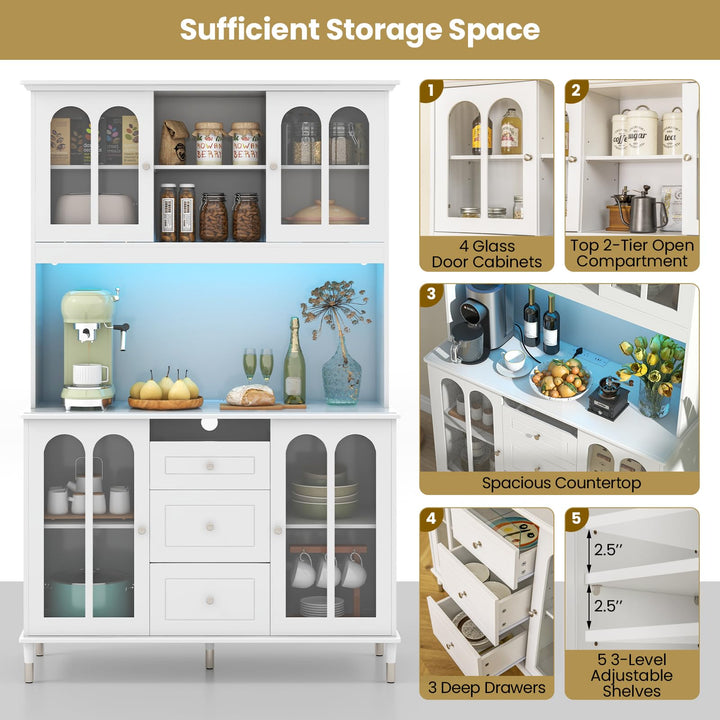 Giantex 73" Kitchen Pantry Cabinet, Kitchen Hutch Storage Cabinet with LED Lights and Charging Station