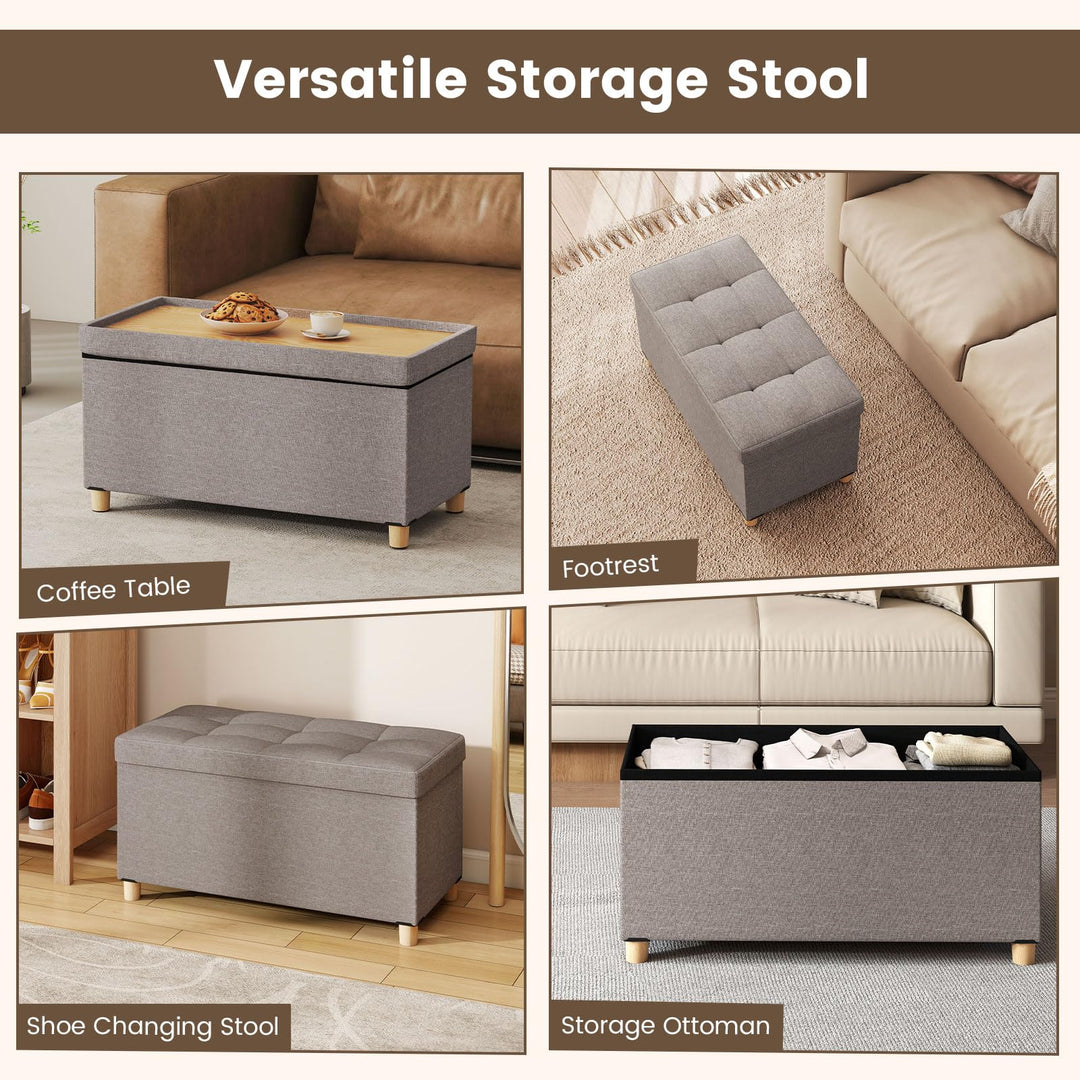 Giantex 30 Inches Storage Ottoman Bench with Tray and Rubber Wood Legs