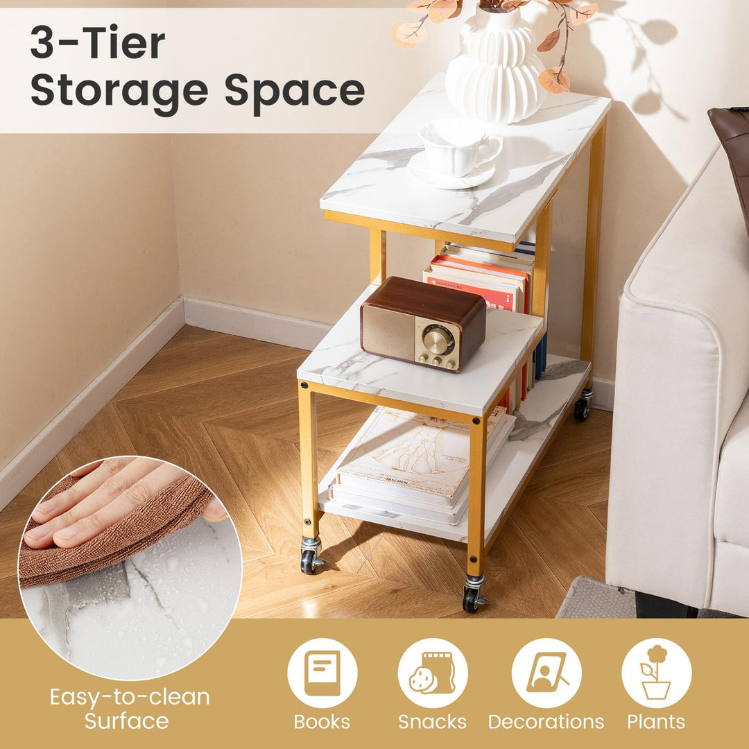 Giantex 3 Tier Side Table with Wheels for Living Room Bedroom Office