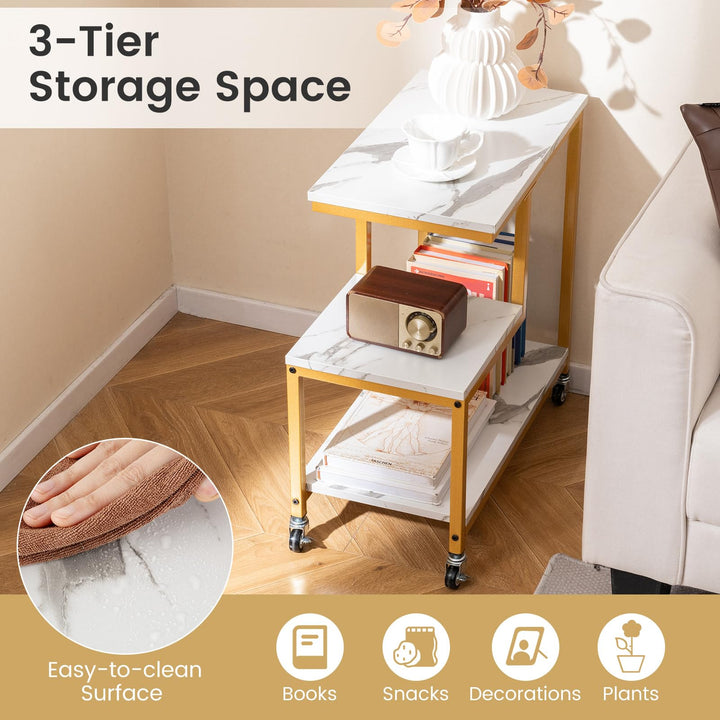 Giantex 3 Tier Side Table with Wheels for Living Room Bedroom Office