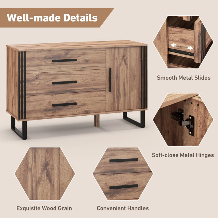 Giantex Buffet Cabinet with Storage, Kitchen Sideboard with 3 Large Drawers & 1-Door Storage Cabinet