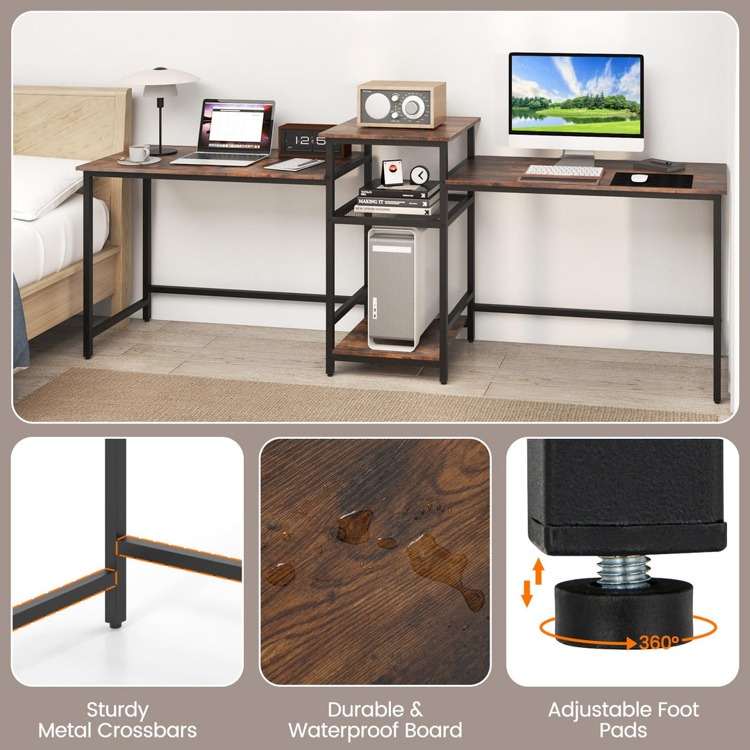 Giantex 97" 2 Person Desk with Power Outlets, Extra Long Double Computer Desk w/Printer Stand