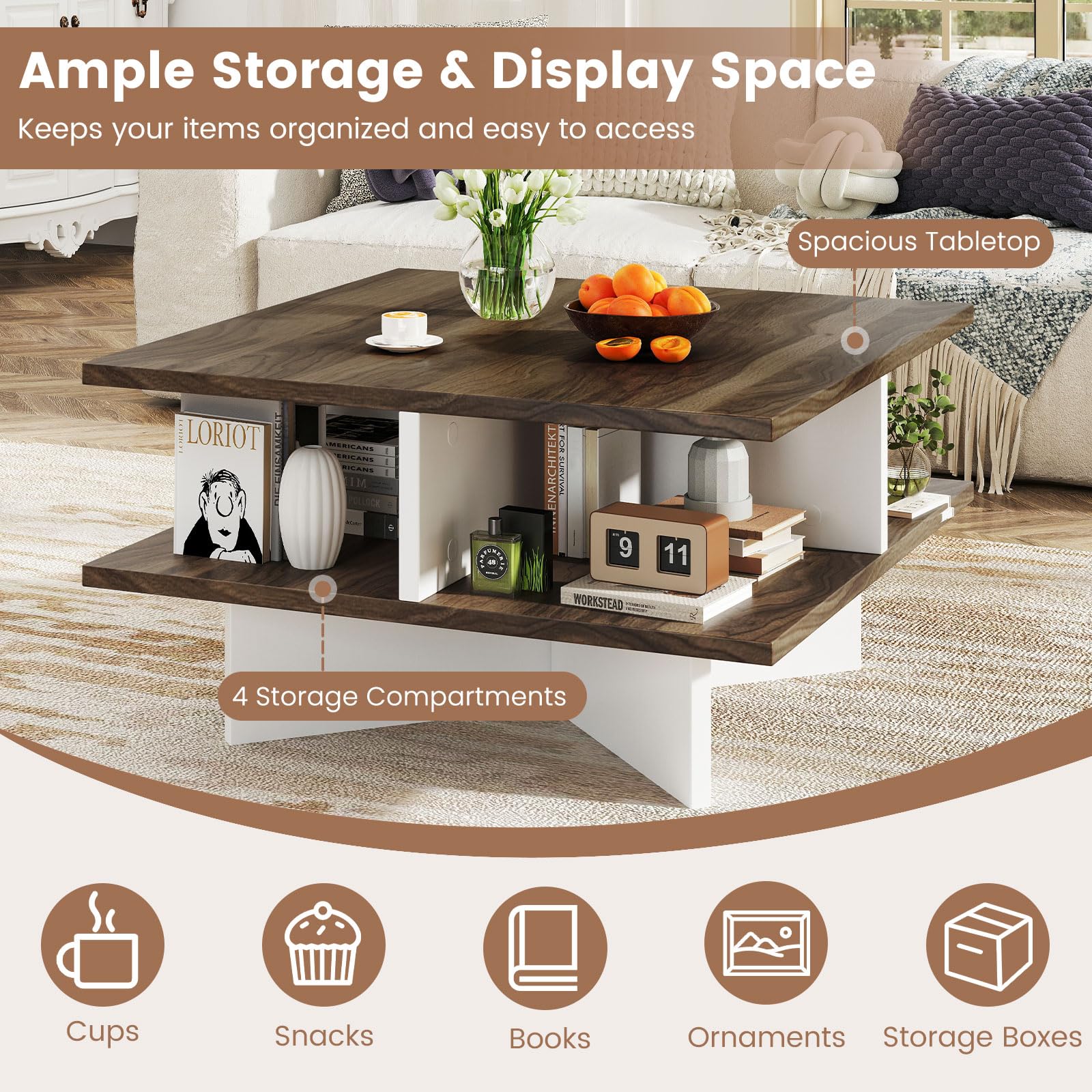 Giantex Square Coffee Table with Storage for Living Room