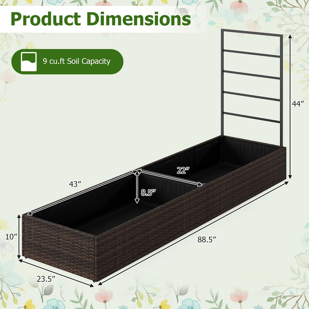 GIANTEX Rattan Raised Garden Bed with Trellis &amp; 2 Planter Boxes (1/2)