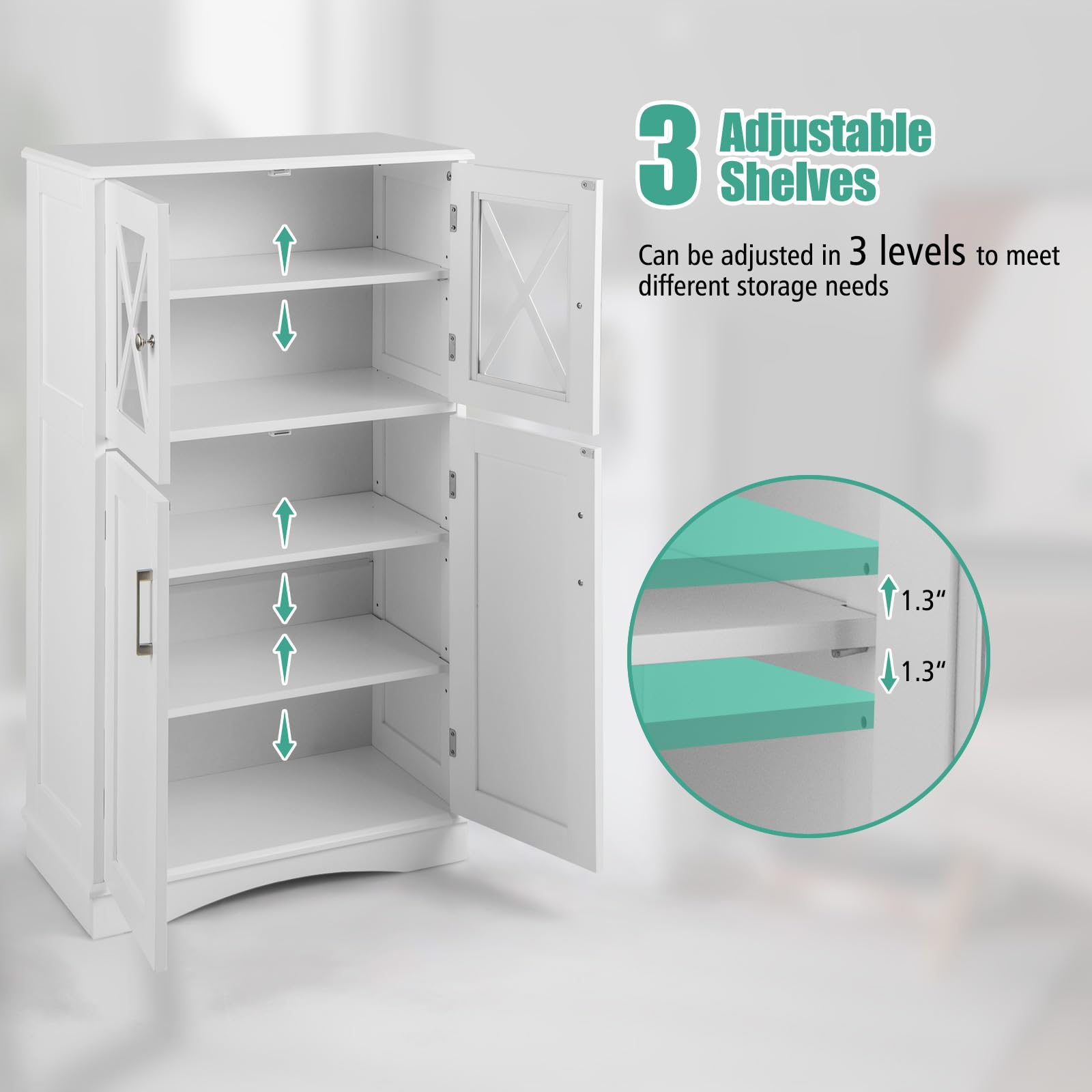 Giantex Bathroom Floor Storage Cabinet - Linen Floor Cabinet with Doors and Adjustable Shelves