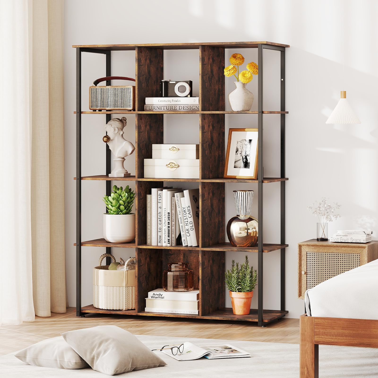 Giantex 12 Cube Bookcase 5 Tier Industrial Bookshelf