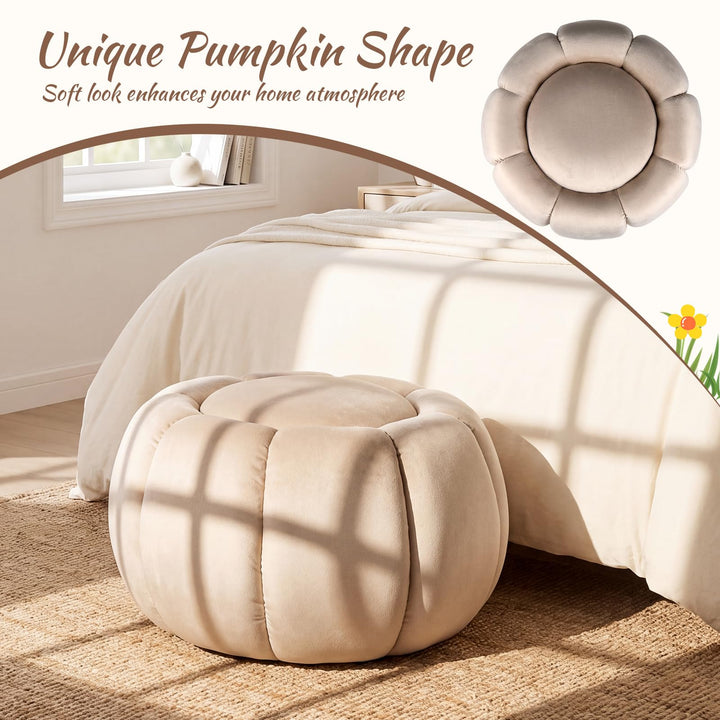 GIANTEX Pumpkin Shaped Ottoman Coffee Table with Storage &amp; Removable Lid