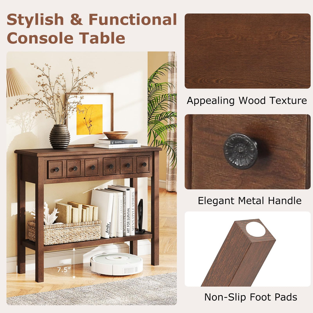 Giantex 38" Narrow Console Table with 2 Drawers & Bottom Open Shelf