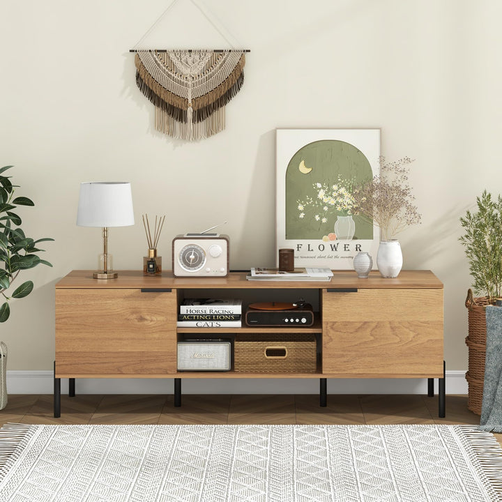 Giantex TV Stand for TVs up to 65”, Entertainment Center with Charging Station, 2 Cabinets, Open Shelves, 6 Sturdy Metal Legs