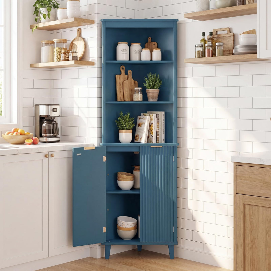 Giantex 68" Tall Corner Modern Bathroom Floor Storage Cabinet,