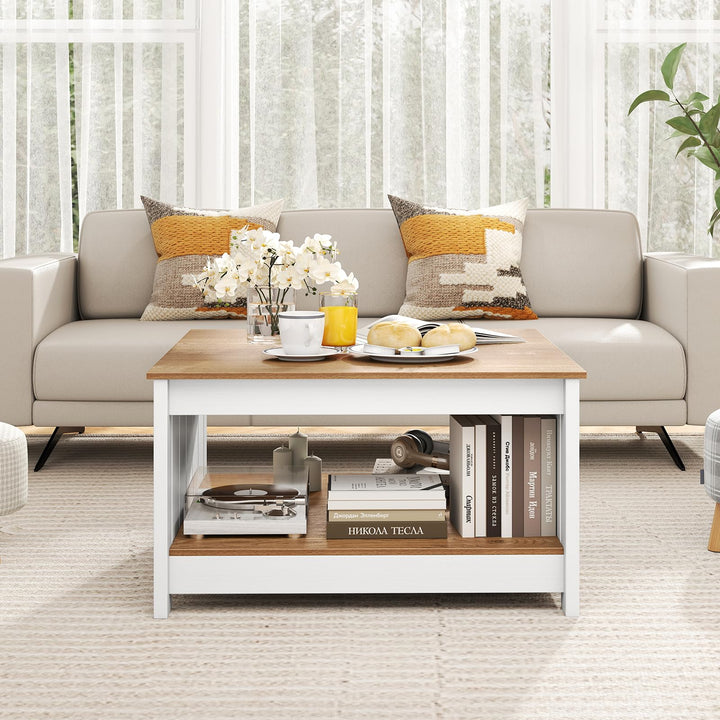 Giantex 2-Tier Square Center Table for Living Room with Fence Design