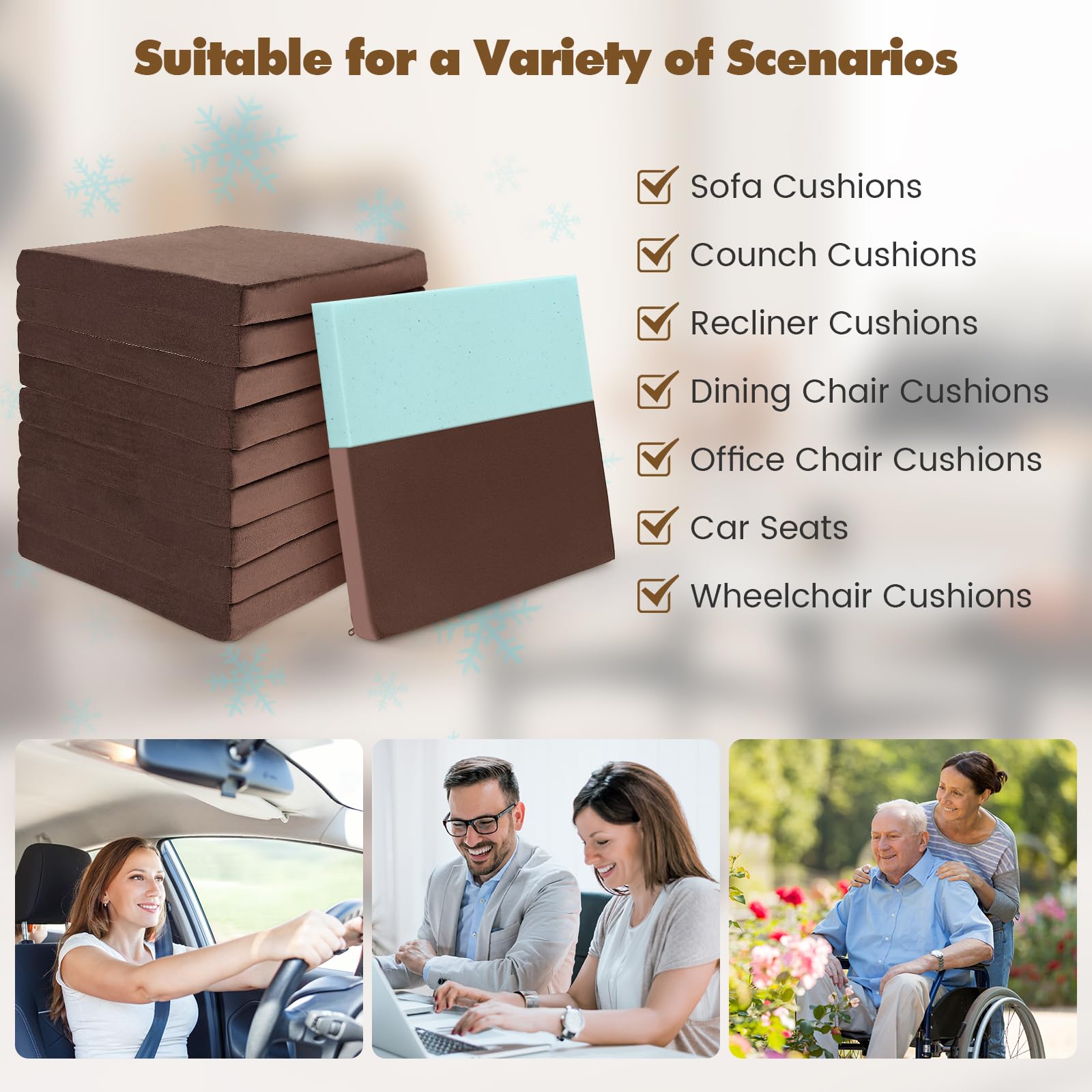 Giantex 10 Pack Gel Memory Foam Chair Cushions, 18" x 18" x 2" Square Floor Seat Cushions