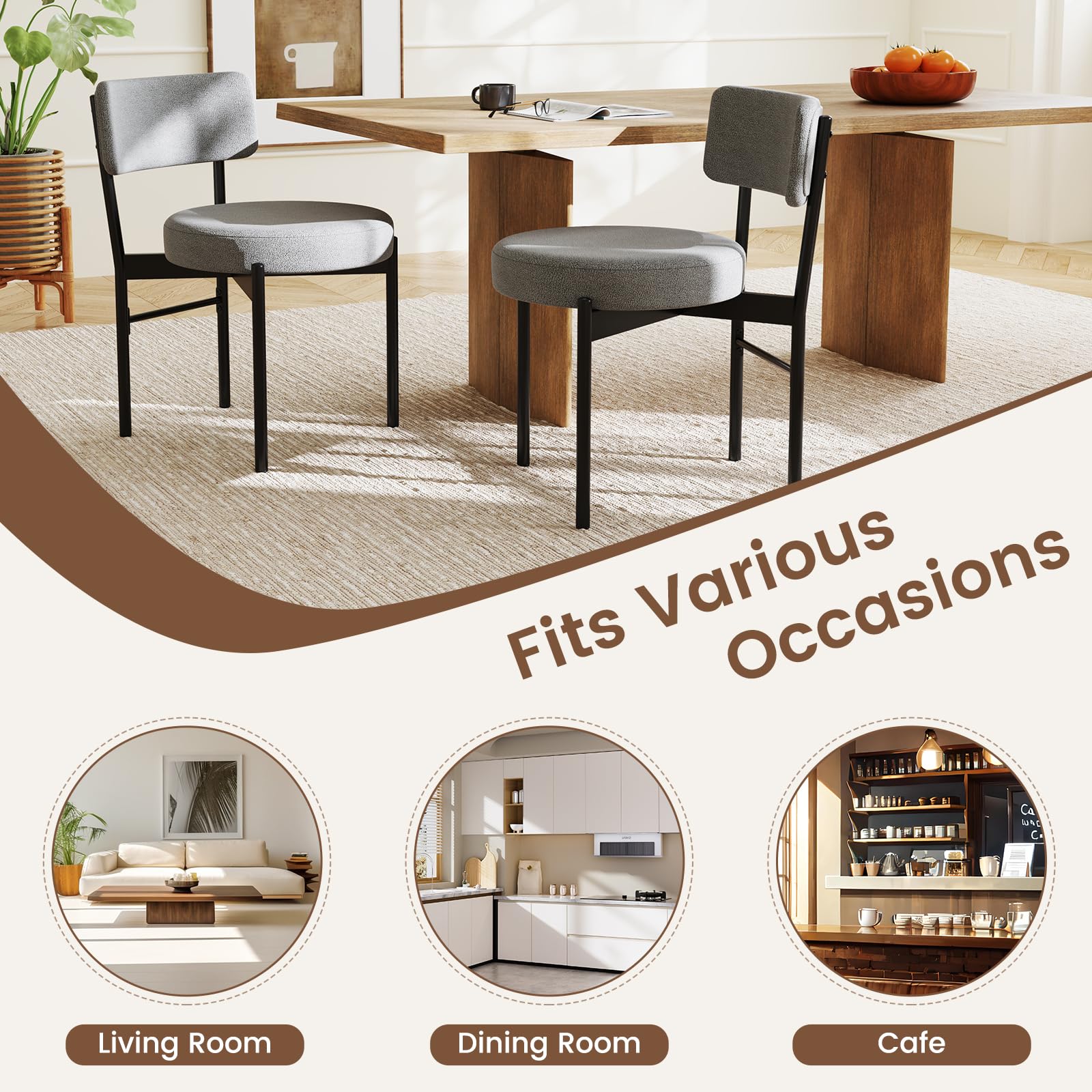 Giantex Boucle Dining Chairs Set of 2/4, Sherpa Upholstered Kitchen Chairs w/Curved Backrest, Padded Seat & Metal Legs