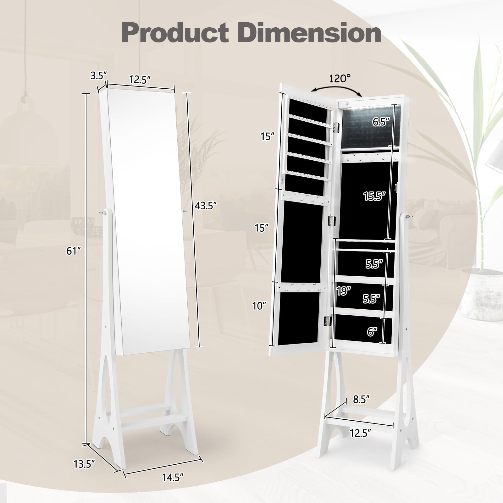 12 LEDs Jewelry Armoire Cabinet with Full-length Mirror - Giantex
