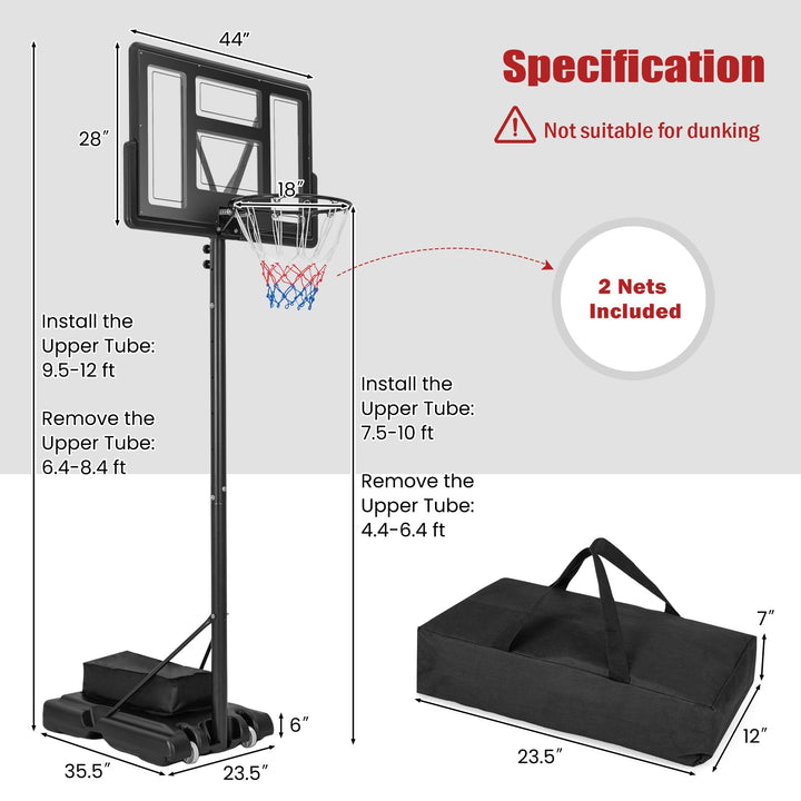 Giantex Basketball Hoop Outdoor 4.4-10 FT Adjustable, Portable Basketball Hoop Goal System w/ 44 Inch Shatterproof Backboard