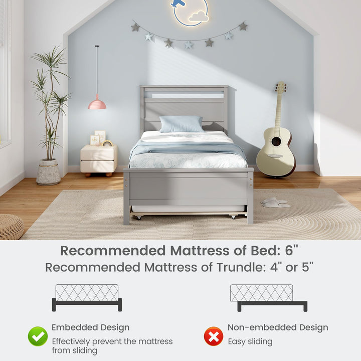 Giantex Trundle Bed Twin, Wood Day Bed Frame with Headboard & Footboard