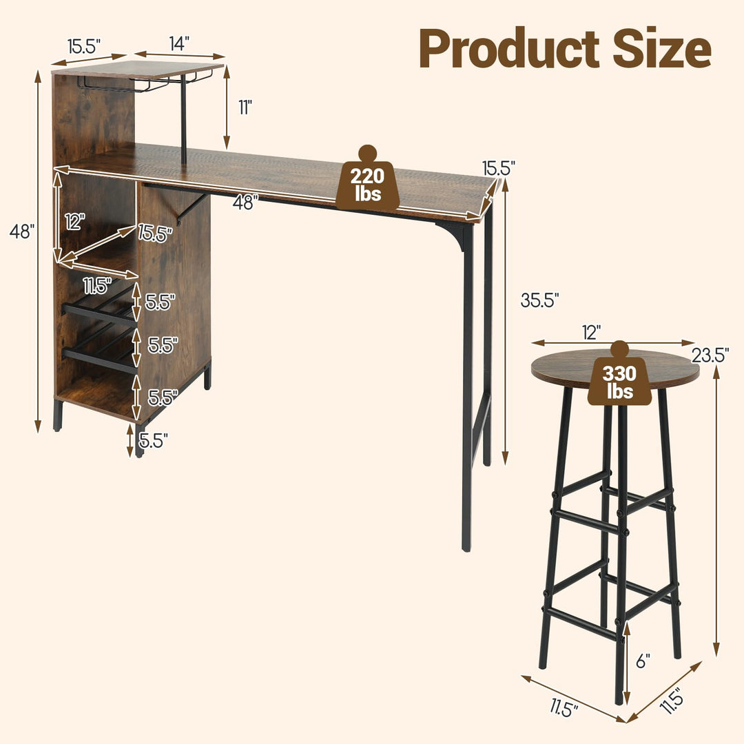 Giantex 3 Pieces Bar Table and Stools Set for Home